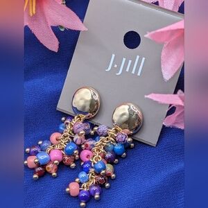 J. Jill Gold Tone Multicolored Beaded Earrings NWT